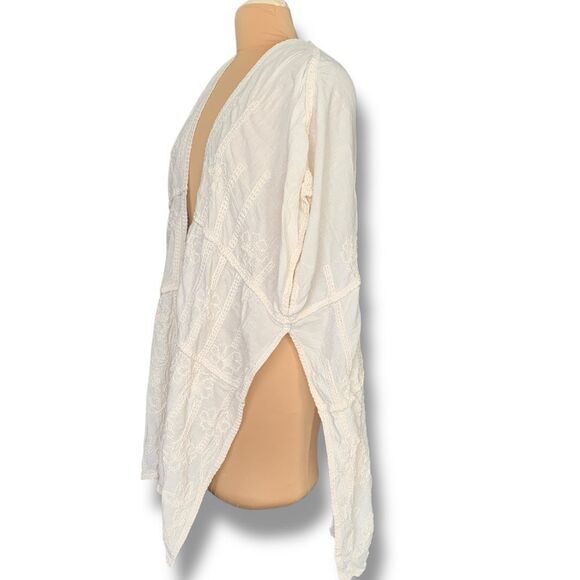 Chico’s White Embroidered Boho Floral Kimono Open Front Drape Cardigan One Size - Picture 4 of 11